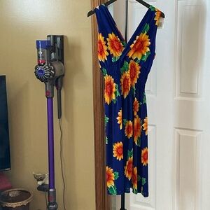 Source Unknown Blue and Orange Floral Midi Dress